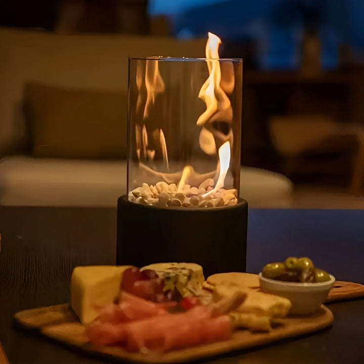 BowLift | Stylish black metal base table fire pit
