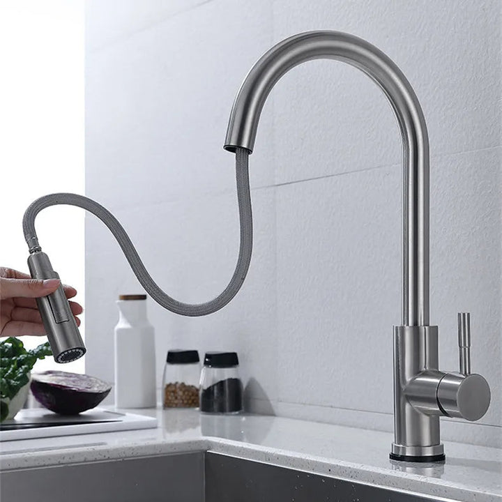 BowLift | TouchTech Pull-Out Kitchen Tap – Sensor Touchless Mixer Tap with Flexible Spout | Modern Brass Faucet