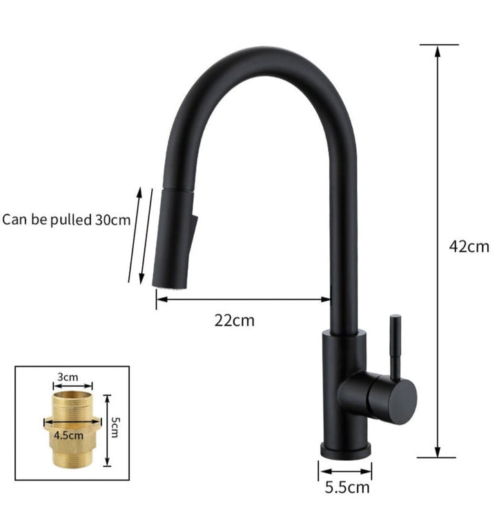 BowLift | TouchTech Pull-Out Kitchen Tap – Sensor Touchless Mixer Tap with Flexible Spout | Modern Brass Faucet