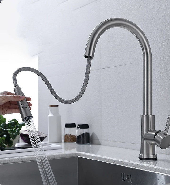 BowLift | TouchTech Pull-Out Kitchen Tap – Sensor Touchless Mixer Tap with Flexible Spout | Modern Brass Faucet