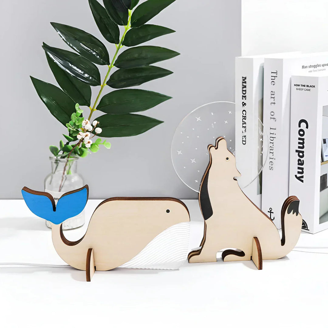 Wooden Table Lamp with Animal Motif Bowlift