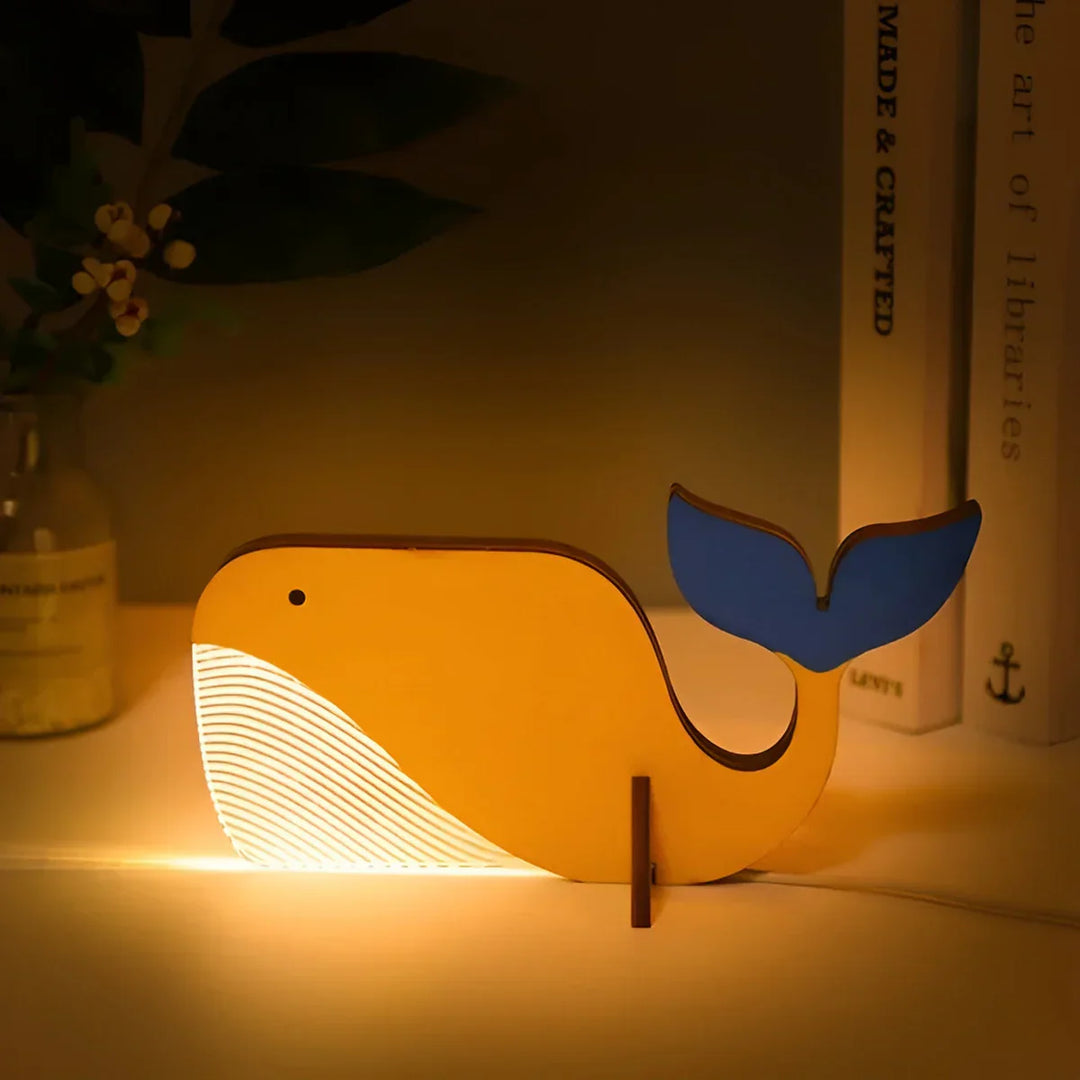 Wooden Table Lamp with Animal Motif Bowlift