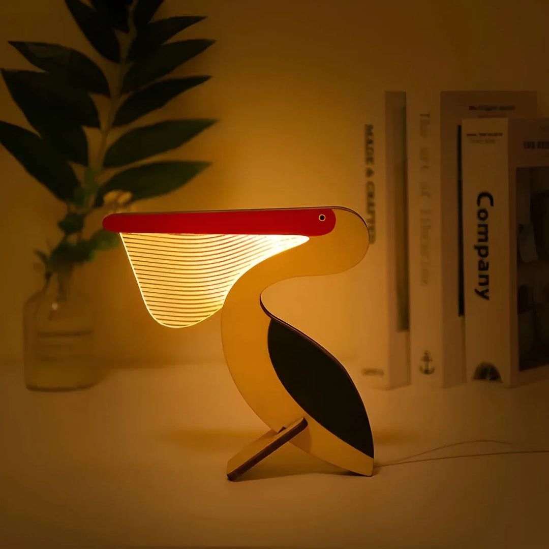 Wooden Table Lamp with Animal Motif Bowlift