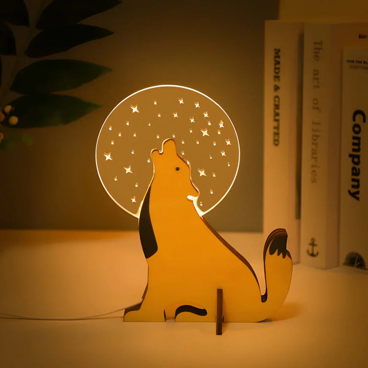 Wooden Table Lamp with Animal Motif Bowlift