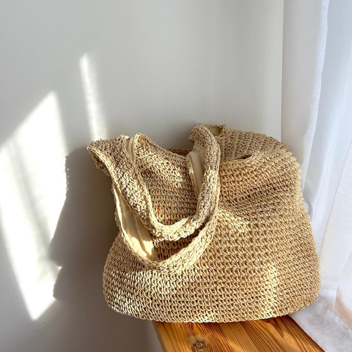 BowLift | Women Straw Tote Bag Beige One Size Bohemian Beach Bag