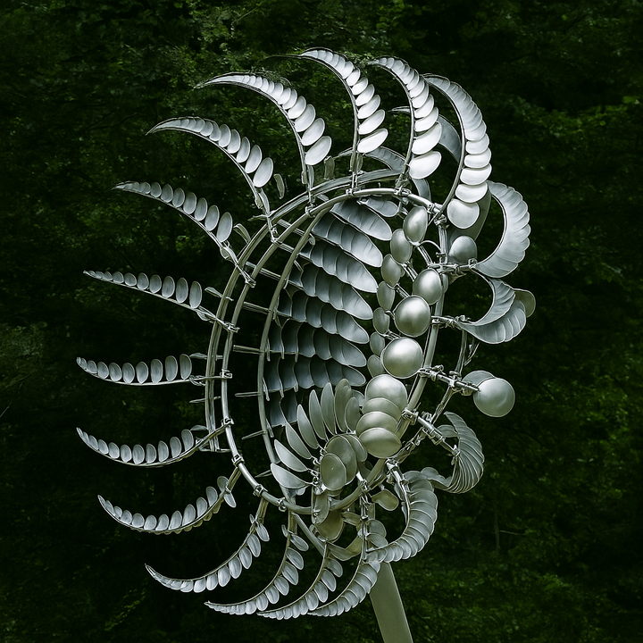 BowLift | Silver Metal Garden Wind Spinner Outdoor Sculpture