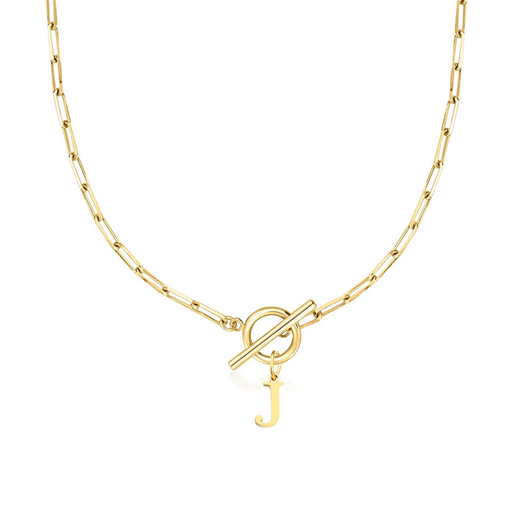 BowLift | Paperclip Letter Initial Circle Lock Clasp Necklace