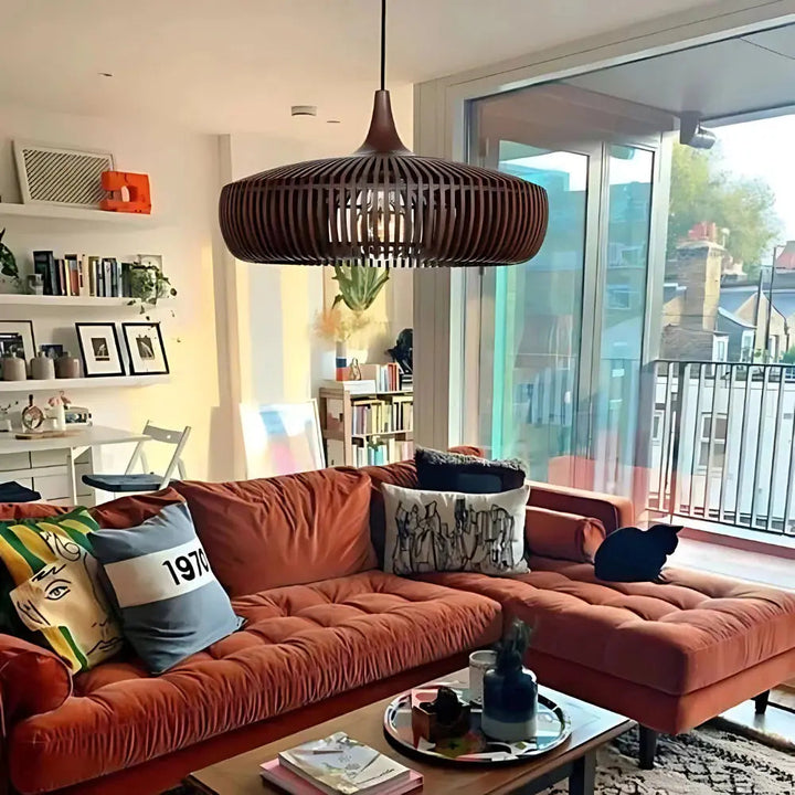 BowLift | Japandi Pendant Lamp | Solid Wood Hanging Light for Dining Room