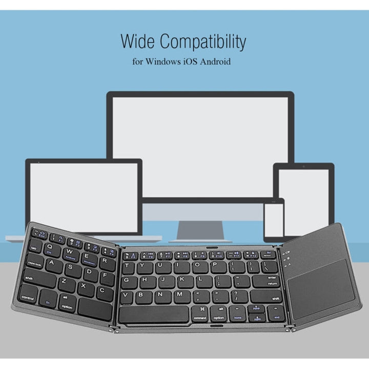 BowLift | B033 Rechargeable 3-fold foldable 64 Keys Bluetooth Wireless Keyboard with Touchpad (Silver)