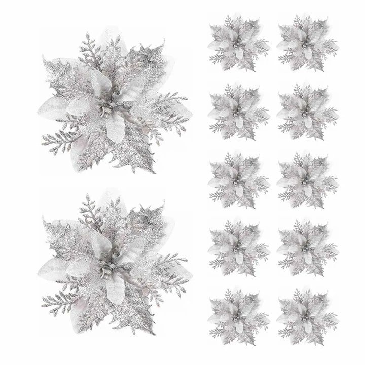 BowLift | Floréva Decoratieve Kerstbloemen – Set van 5 of 10 Kunstbloemen (14,5 cm) in Roze, Rood & Goud voor Feestelijke Decoratie