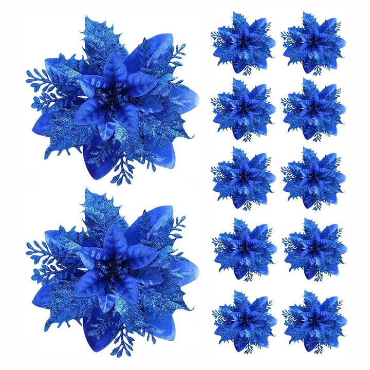 BowLift | Floréva Decoratieve Kerstbloemen – Set van 5 of 10 Kunstbloemen (14,5 cm) in Roze, Rood & Goud voor Feestelijke Decoratie