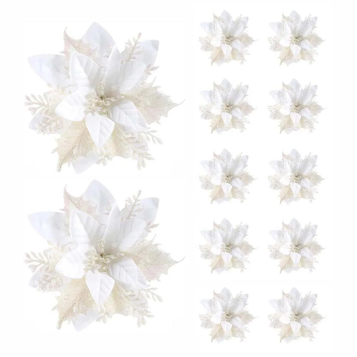 BowLift | Floréva Decoratieve Kerstbloemen – Set van 5 of 10 Kunstbloemen (14,5 cm) in Roze, Rood & Goud voor Feestelijke Decoratie