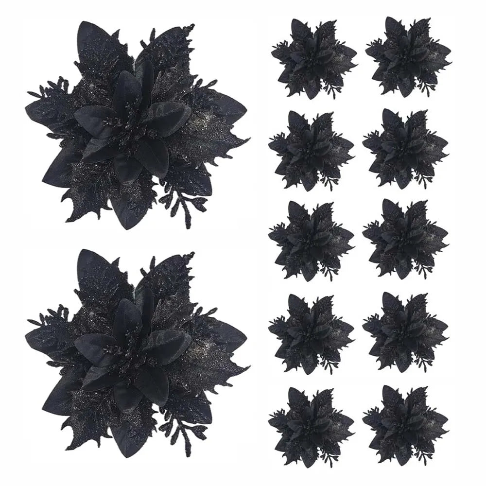 BowLift | Floréva Decoratieve Kerstbloemen – Set van 5 of 10 Kunstbloemen (14,5 cm) in Roze, Rood & Goud voor Feestelijke Decoratie
