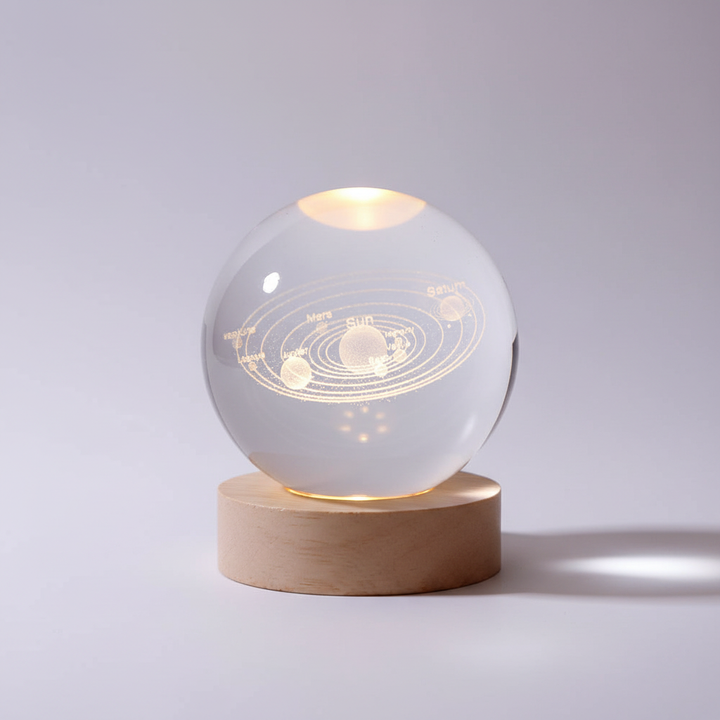 AstroGlobe 3D Lamp – Spherical Wooden Table Lamp with Warm LED Light and Planet Design | Bowlift