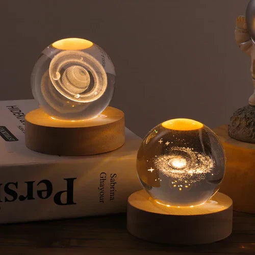 AstroGlobe 3D Lamp – Spherical Wooden Table Lamp with Warm LED Light and Planet Design | Bowlift