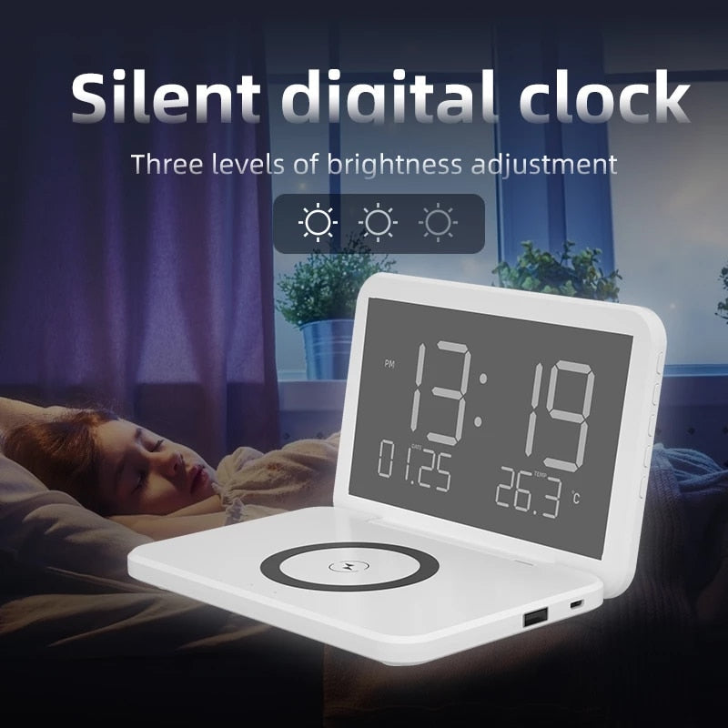 BowLift | 15W Fast Wireless Charging Digital Alarm Clock with Temperature light