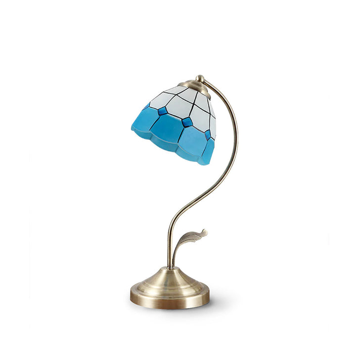 BowLift | LuxePetal – White and Blue Glass Floral Table Lamp in Gold