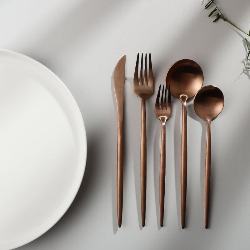 BowLift | Minimalist Flatware Set – 20-Piece Titanium-Coated Stainless Steel Cutlery | Modern Matte Finish for Elegant Dining