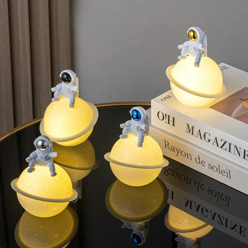 BowLift | AstroLume Astronaut Sculpture with Planet Night Light | Modern Decorative Highlight | Environmentally Friendly PVC & ABS | 9.8 x 12.1 cm