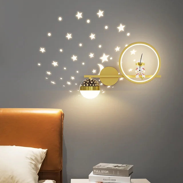Modern LED children's wall lamp with star projection – night light for children's rooms and bedrooms | Bowlift