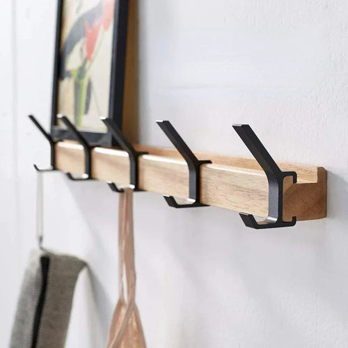 BowLift | Nordivo Wall Wardrobe with Movable Double Hooks | Scandinavian Design | Wood & Aluminium | Space-saving & Modern