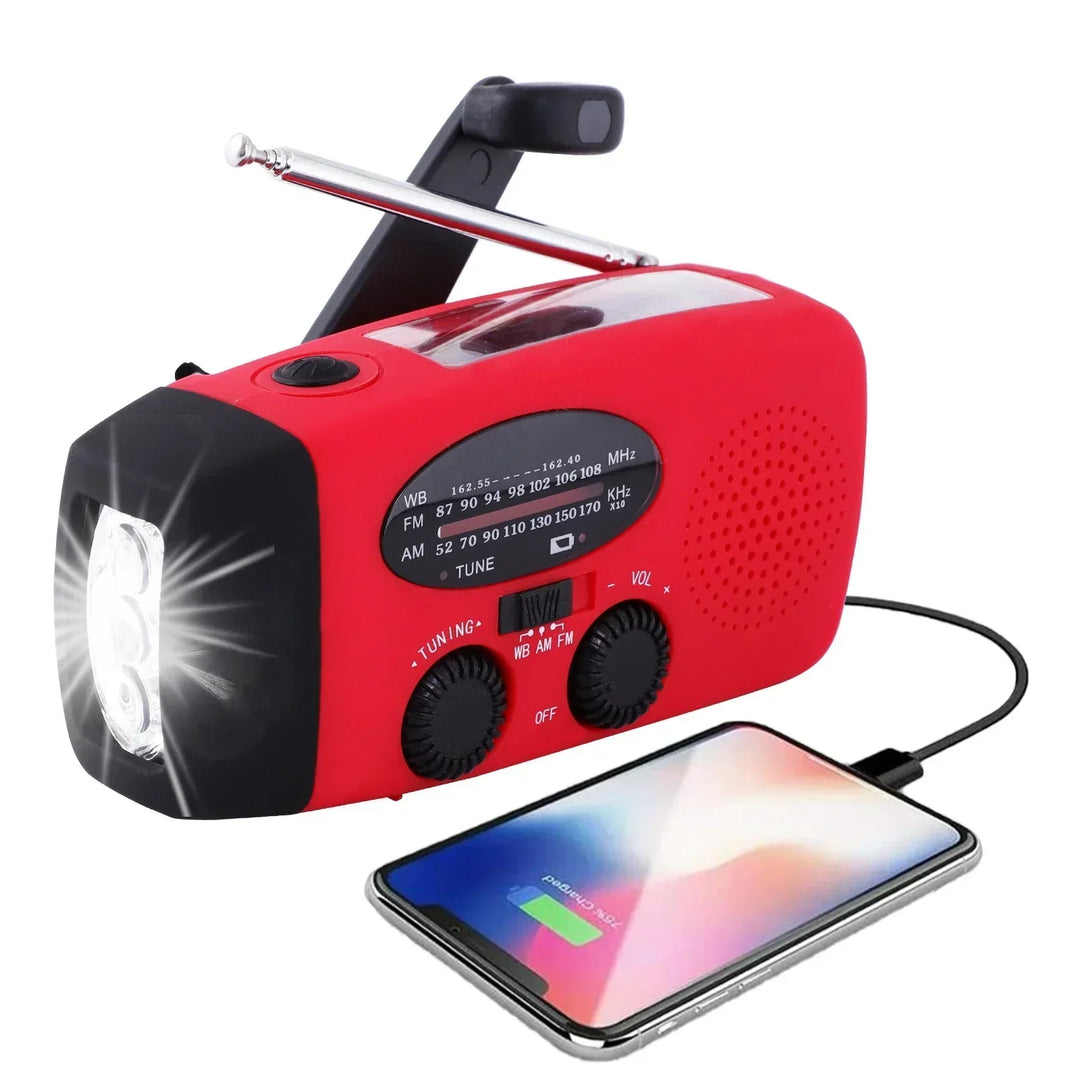 BowLift | Portable Emergency Radio with Flashlight and Power Bank – Solar Power, Hand Crank, USB-C Charging, Waterproof, AM/FM Reception