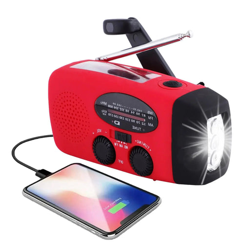BowLift | Portable Emergency Radio with Flashlight and Power Bank – Solar Power, Hand Crank, USB-C Charging, Waterproof, AM/FM Reception