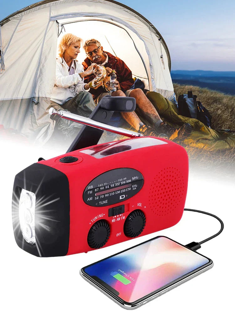 BowLift | Portable Emergency Radio with Flashlight and Power Bank – Solar Power, Hand Crank, USB-C Charging, Waterproof, AM/FM Reception