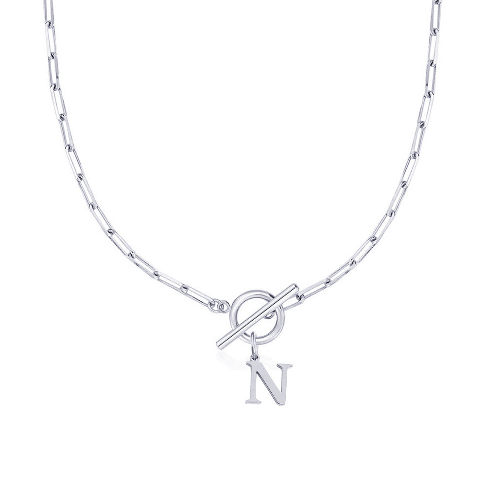 BowLift | Paperclip Letter Initial Circle Lock Clasp Necklace
