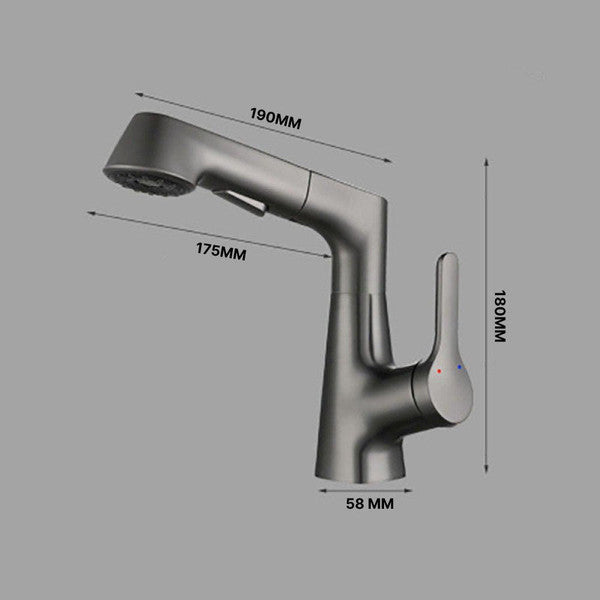 BowLift | Vanity faucet with swivel, pull-out hand shower