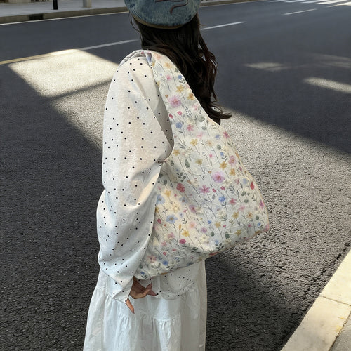Practical Flower Print Tote Bag Bowlift