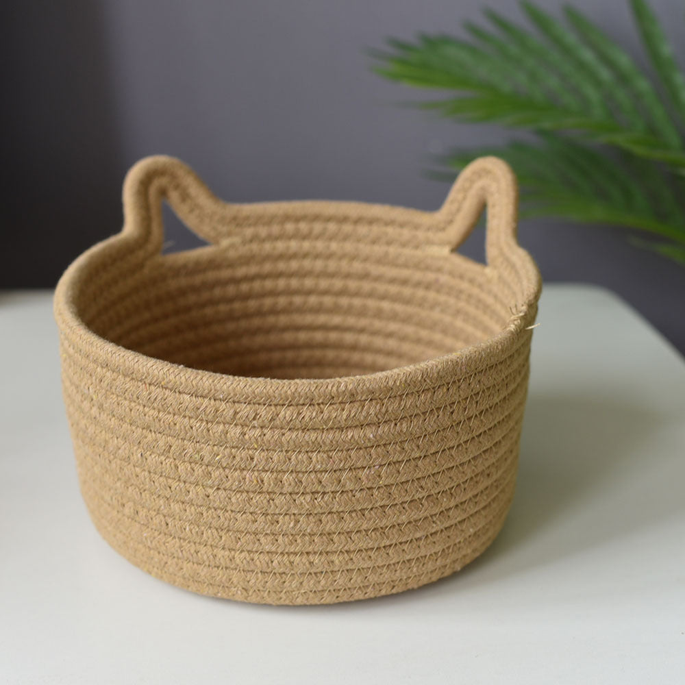 Cat-Eared Woven Storage Basket Bowlift