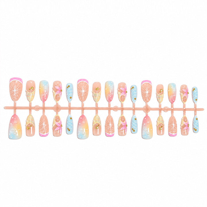 Artificial nail set with elegant floral design and glitter accents Bowlift
