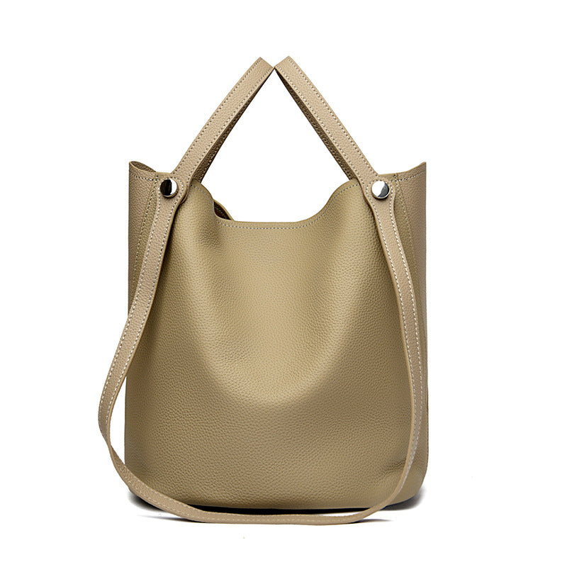 Casual Leather Bucket Bag Bowlift