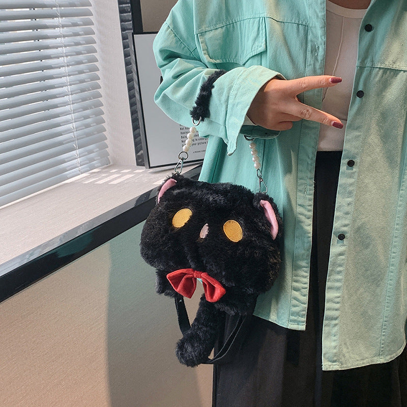 Plush Shoulder Bag with Cat Design Bowlift