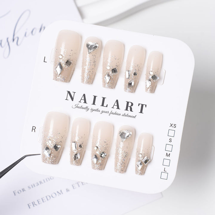 Artistic Long Stiletto Press-On Nails with Floral and Gemstone Accents Bowlift