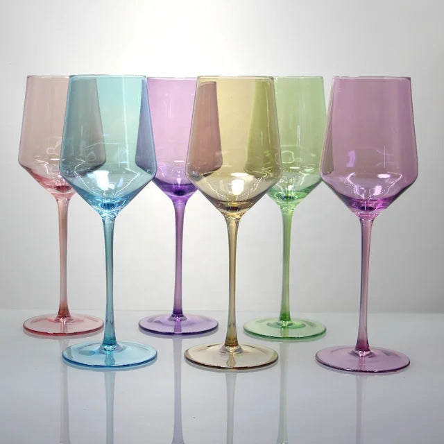 Angular Tulip-Shaped Stemmed Wine Glass Set With Long Tapered Stems