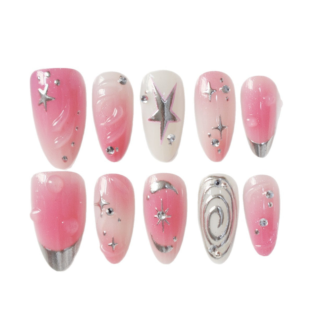 Artistic Star-Embellished Press-On Nail Design Bowlift