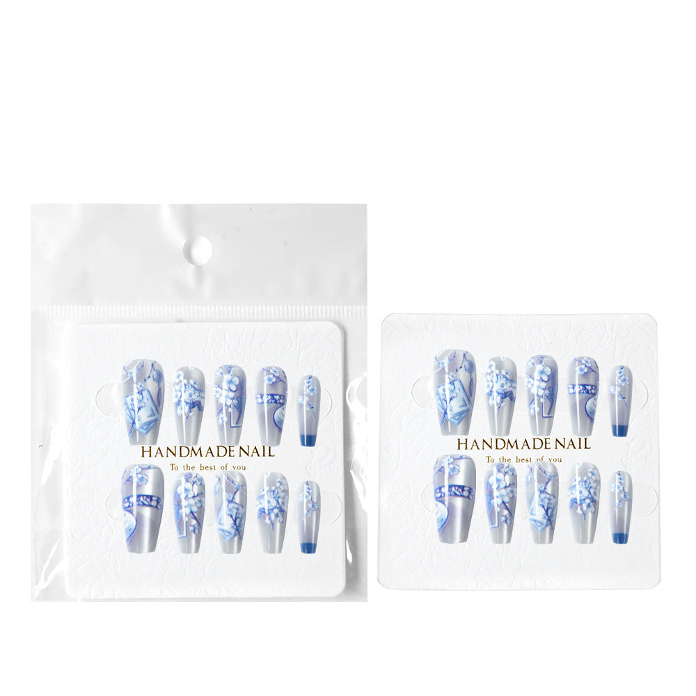 Artistic Floral Long Press-On Nail Set Bowlift