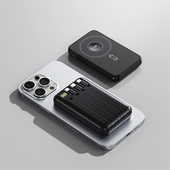 Compact power bank with integrated charging cable and fast charging function Bowlift