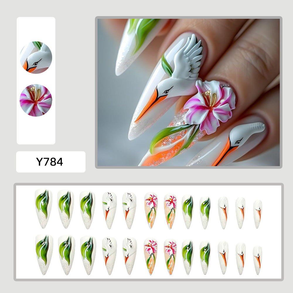 Artificial nails with floral and bird design Bowlift