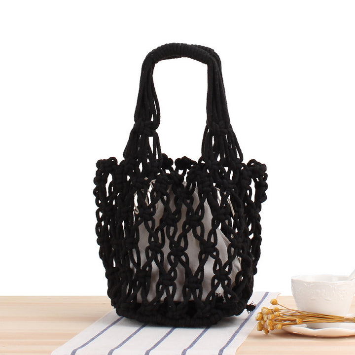 Macrame Tote Bag with Modern Mesh Design Bowlift
