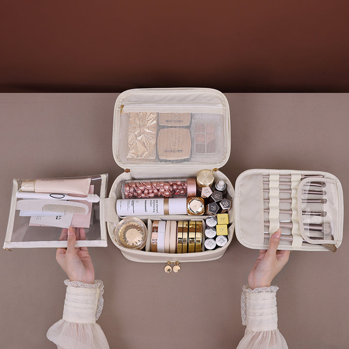 Cosmetic Organizer With Multiple Compartments And Practical Viewing Window Bowlift