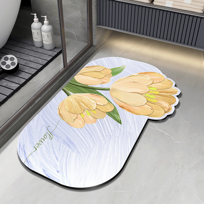 Floral Design Plush Bath Mat Bowlift