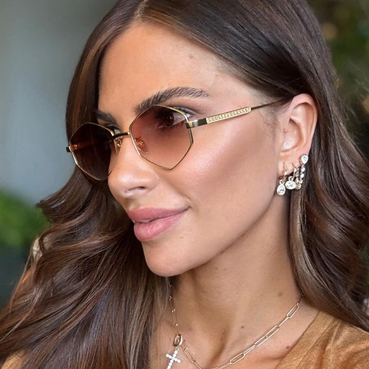 Women's hexagonal sunglasses with elegant metal accents and UV protection Bowlift