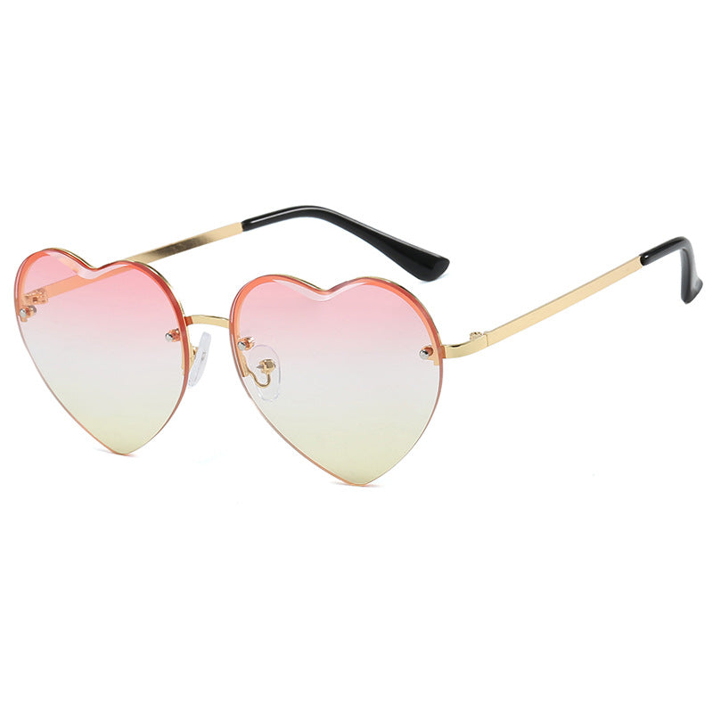 Women's Heart-Shaped Sunglasses with Mirrored Lenses and Fashionable Metal Frame Bowlift