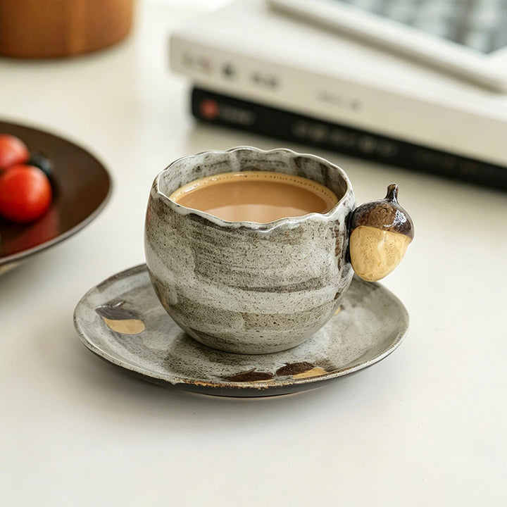 Handcrafted Rustic Ceramic Bowl with Acorn Design