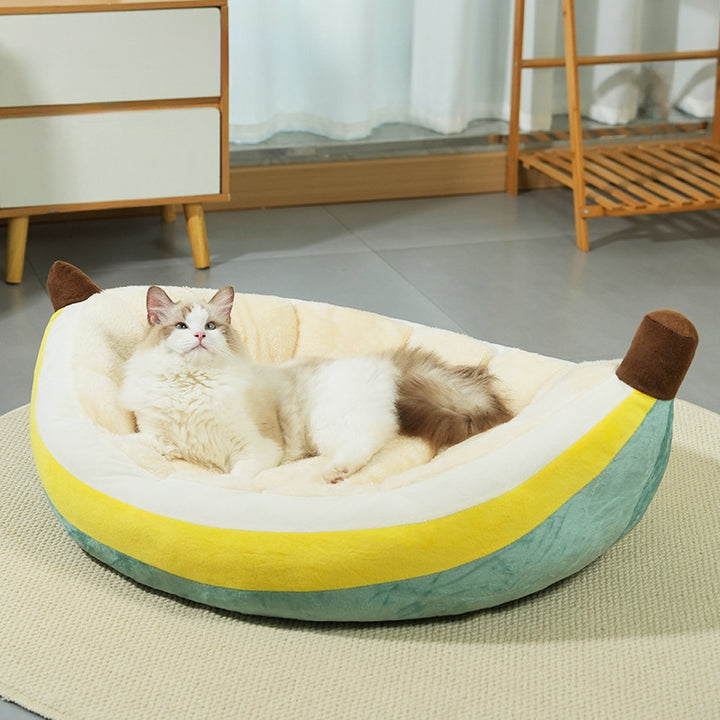 Banana-Shaped Plush Dog Bed