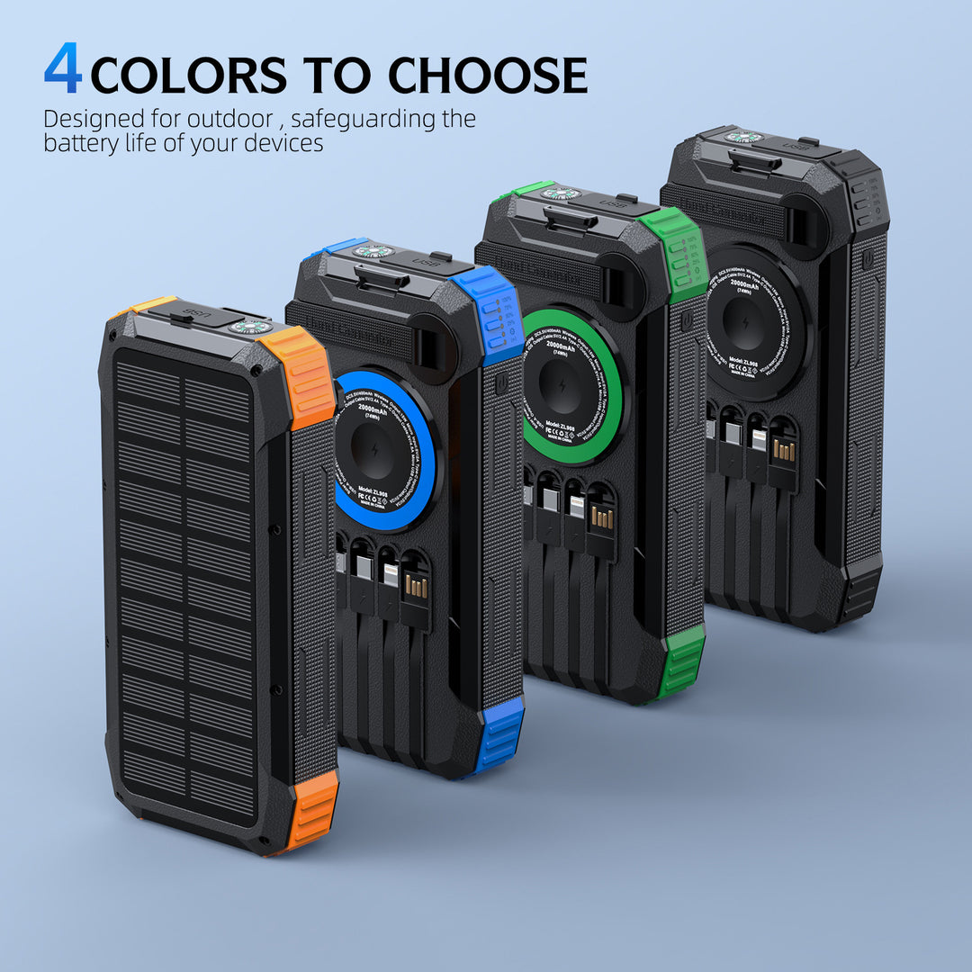 Multifunctional Solar Power Bank with LED Light and Integrated Charging Cable Bowlift