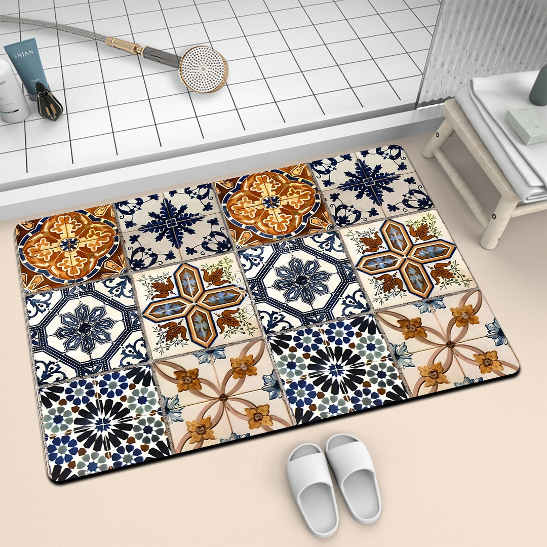 Colorful Geometric Pattern Bath Mat Bowlift